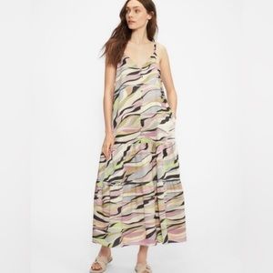 Ted Baker Tiered Warren Spaghetti Strap Button Down Maxi Dress NWT